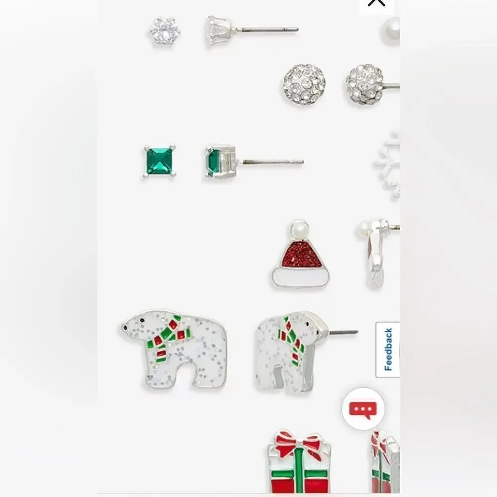 Mixit Gold Tone Christmas 9 Pair Cubic Zirconia Earring Set NWT 3 poly mailers